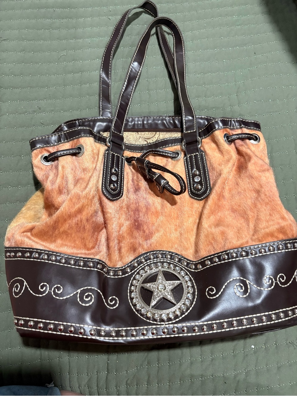 Blazin Roxx Brown & Tan Western Star Studded Tote